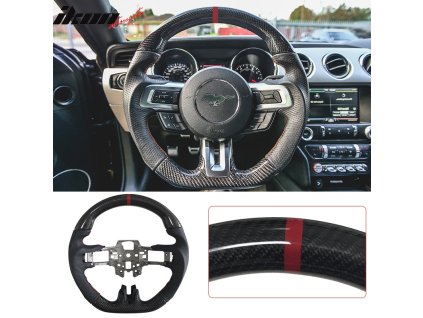Ford Mustang 2015-2017 Volant černá s červeným prošíváním a červeným kroužkem CF s pravou kůží
