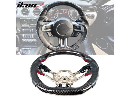 Ford Mustang 2018-2023 Volant červené prošívání uhlíková vlákna kůže