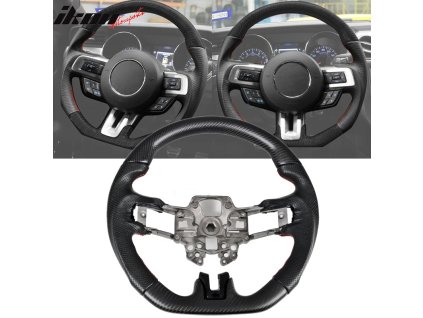 Ford Mustang 2018-2023 Volant červené prošívání karbonové vlákno kůže Hiramitsu