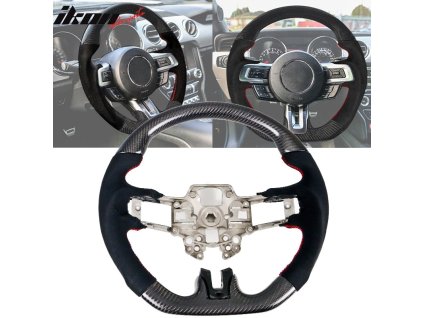 Ford Mustang 2018-2023 Volant červené prošívání uhlíkové vlákno Hiramitsu syntetický semiš