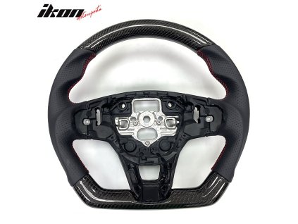 Ford Focus Escape 2020-2024 Volant uhlíkové vlákno s červeným kroužkem a perforovanou kůží černočervené prošívání perforovaná kůže