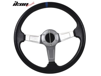 Universal Volant 350MM 6-děrový volant s hlubokým výpletem modrý kroužek a emblém PVC