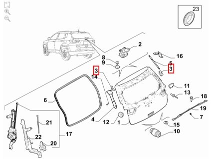 Jeep Compass MV Strmeň zadných dverí - pravý 68521356AA