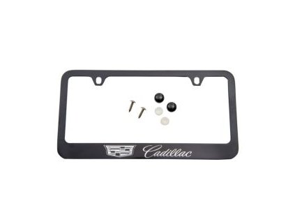 Black license plate frame with chrome logo Cadillac