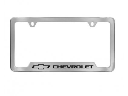 Chevrolet Baron & Baron® license plate frame in chrome with black Bowtie logo and Chevrolet lettering