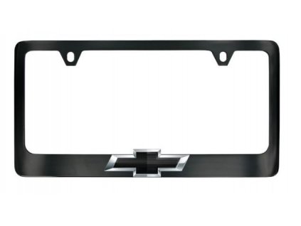 Chevrolet Wide License Plate Frame with Black Zinc Powder Coated Bowtie Chevrolet and Valve Caps from Baron & Baron®