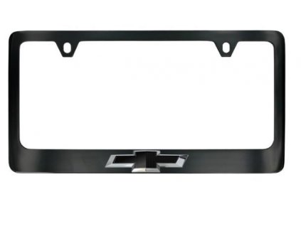 Chevrolet Rámeček SPZ s širokým spodním okrajem v černém práškovém zinku s 3D Bowtie Chevrolet a krytkami ventilů od společnosti Baron & Baron®