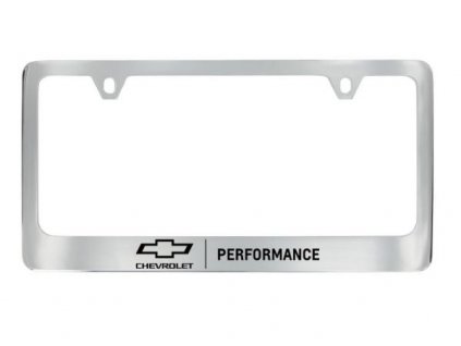 Chevrolet Baron & Baron® license plate frame in chrome with black Bowtie logo and Performance Script lettering