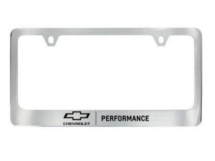 Chevrolet Support de plaque d'immatriculation Baron & Baron® en finition chromée avec logo Bowtie noir et inscription Performance Script