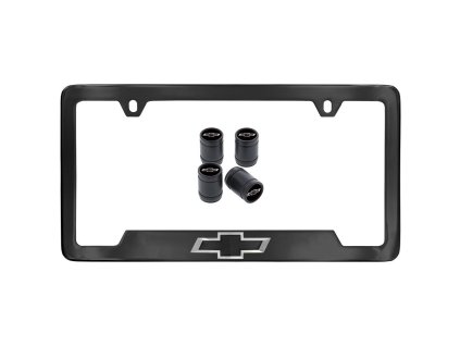 Chevrolet Rámeček na SPZ v černé barvě s logem Bowtie a krytkami ventilů od Baron & Baron