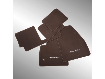 GMC Acadia Premium Floor Mat Set in Cocoa with White Denali Logo (for models with second-row captain's seats)