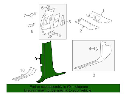 Cadillac Escalade Passenger Side Center Pillar Lower Trim in Jet Black 23174012, 23174014, 23228327, 23234452, 23234454