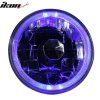 Universal 2PCS 5" Faros principales cromados con luz azul