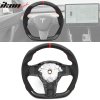 Tesla 3 Y 2017-2023 Steering Wheel Black with Red Stitching and Indicator Carbon Fiber Synthetic Suede