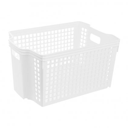 Košík, úložný box STACK, stohovatelný, bílý (L - 28x19,5x14,5cm)