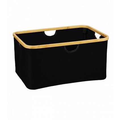 Úložný box - košík, textilní černý s bambusovým rámem XXL 57 x 37 x 26 cm
