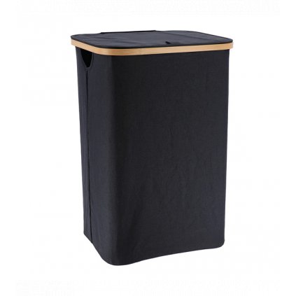 Koš na prádlo, černý s bambusovým rámem 41x33x51