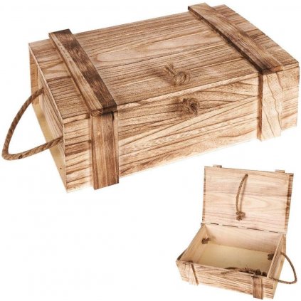 Dřevěná bedýnka s madly a víkem, TRUHLA NATURE 36x26x16