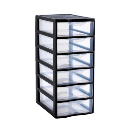 tour de rangement plastique a4 orgamix 6 tiroirs transparents noir