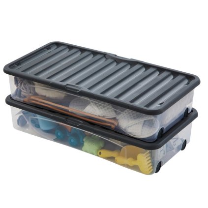 lot de 2 boites de rangement dessous de lit ventili grises 35 litres