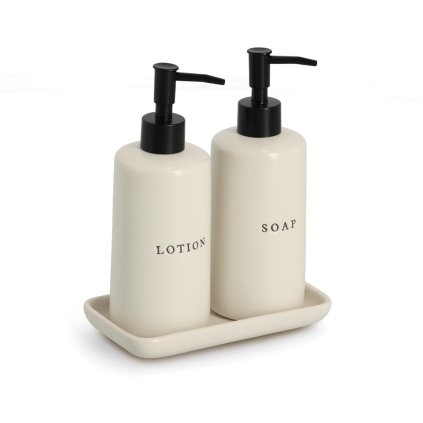 Sada keramických dávkovačů na mýdlo a mléko s miskou SOAP+LOTION