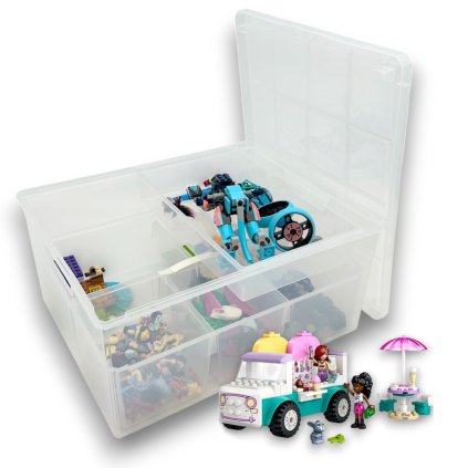 Organizér, úložný box 3v1, multifunkční LINEA s víkem, transparentní 28 x 35 x 18 cm