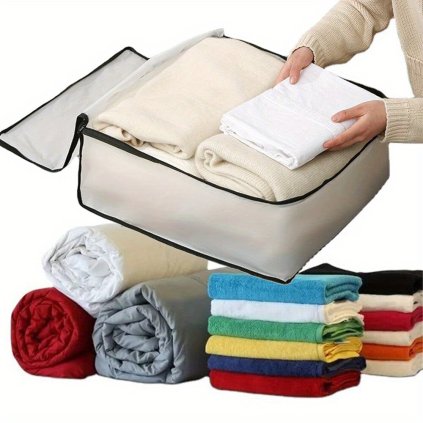 Textilní úložný box na uschování oblečení a ložního prádla, WHITE KIPIT, bílý