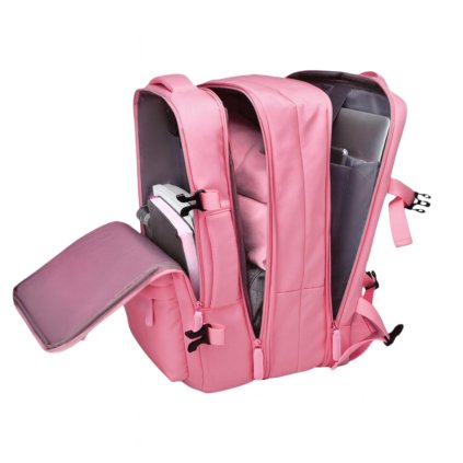Cestovní batoh, příruční zavazadlo do letadla, vodotěsný s USB - růžový