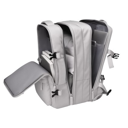 Cestovní batoh, příruční zavazadlo do letadla, vodotěsný s USB - šedý