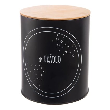 Dóza plechová, černá, s bambusovým víkem, NA PRÁDLO, 3,3L_1