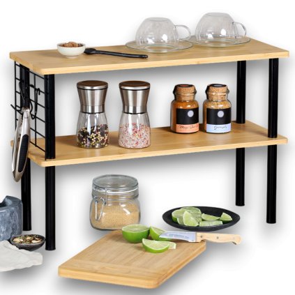 Kuchyňská 2 patrová bambusová polička s háčky KESPER AREA 2