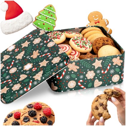 Plechová dóza na cukroví / sušenky, vánoční motiv, 15 x 15 x 6,5 cm_1