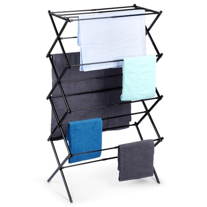 Sušák na prádlo, skládací, černý kov VILDE, 8 pater, 43 - 75 x 37,5 x 139 cm_1