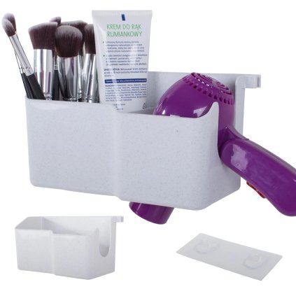 Multifunkční samolepící držák / organizér na fén, bílý