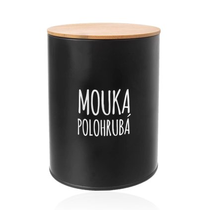 Dóza na potraviny, plechová, černá, s bambusovým víkem, 2,3l, MOUKA POLOHRUBÁ