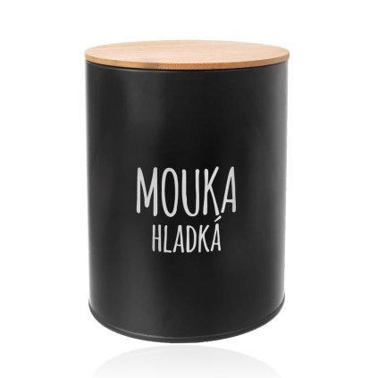 Dóza na potraviny, plechová, černá, s bambusovým víkem, 2,3l, MOUKA HLADKÁ