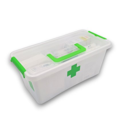 2. jakost - Lékárnička, úložný box na léky s vnořeným organizérem, 2v1, s madlem, antibakteriální, 8l