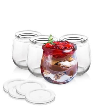 Sada 4ks sklenic na jogurt a dezert s víčky, 300ml