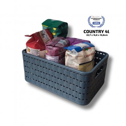 Plastový košík COUNTRY, rovný, antracit (4l - 24x16x11)
