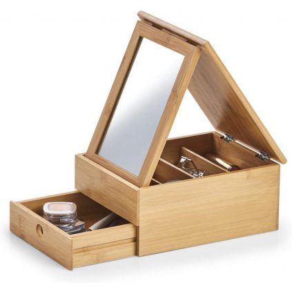 7758 5 bambusovy kosmeticky organizer box se suplikem prihradkami se zrcadlem