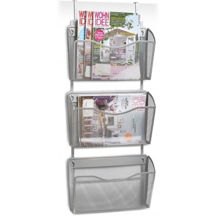 8355 2 zavesny kovovy organizer na casopisy 3 urovne mesh