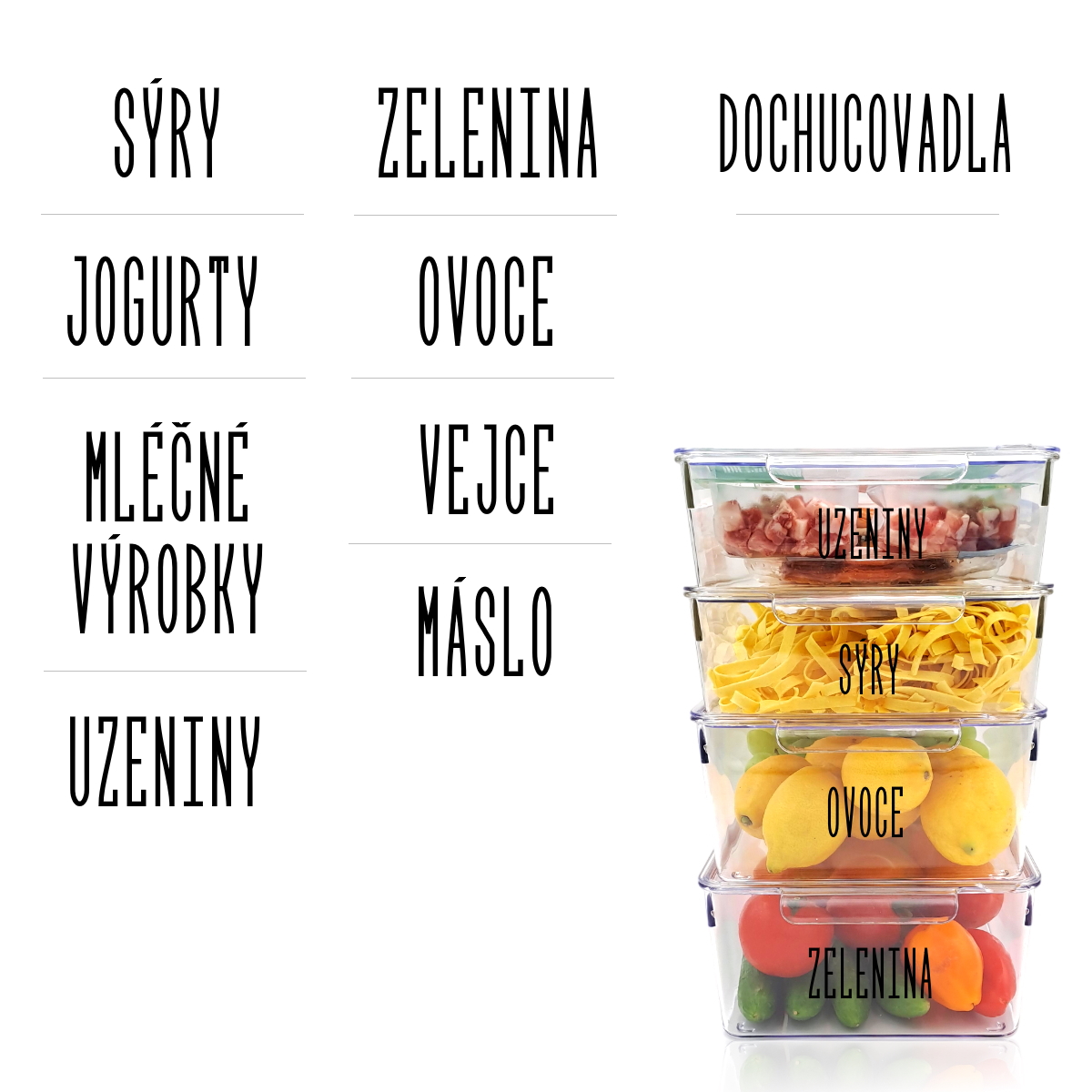 Levně Označto Sada štítků / nálepek do lednice - 9 názvů písmo SLIM Barva písma: Bílá