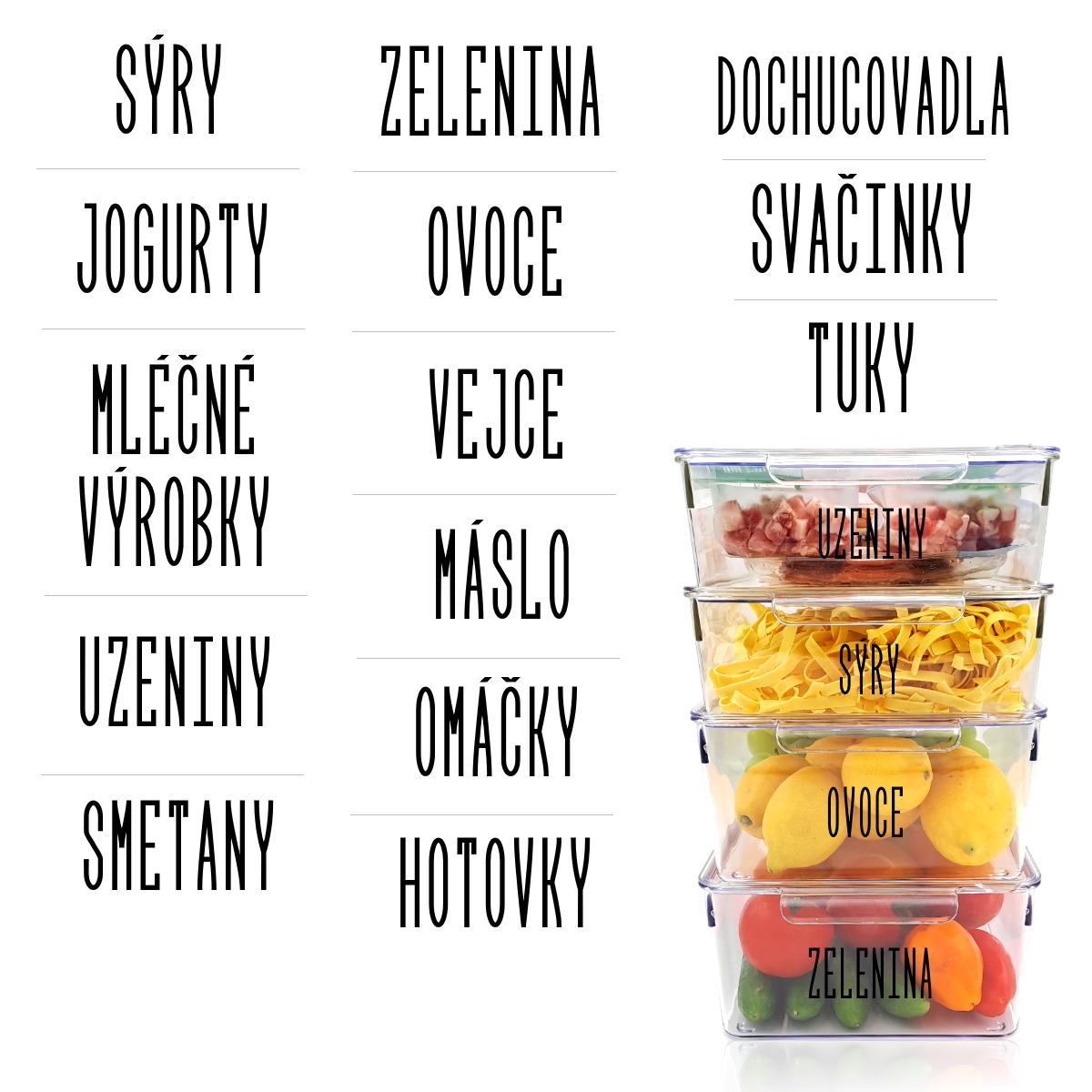 Levně Označto Sada štítků / nálepek do lednice - 14 názvů písmo SLIM Barva písma: Bílá