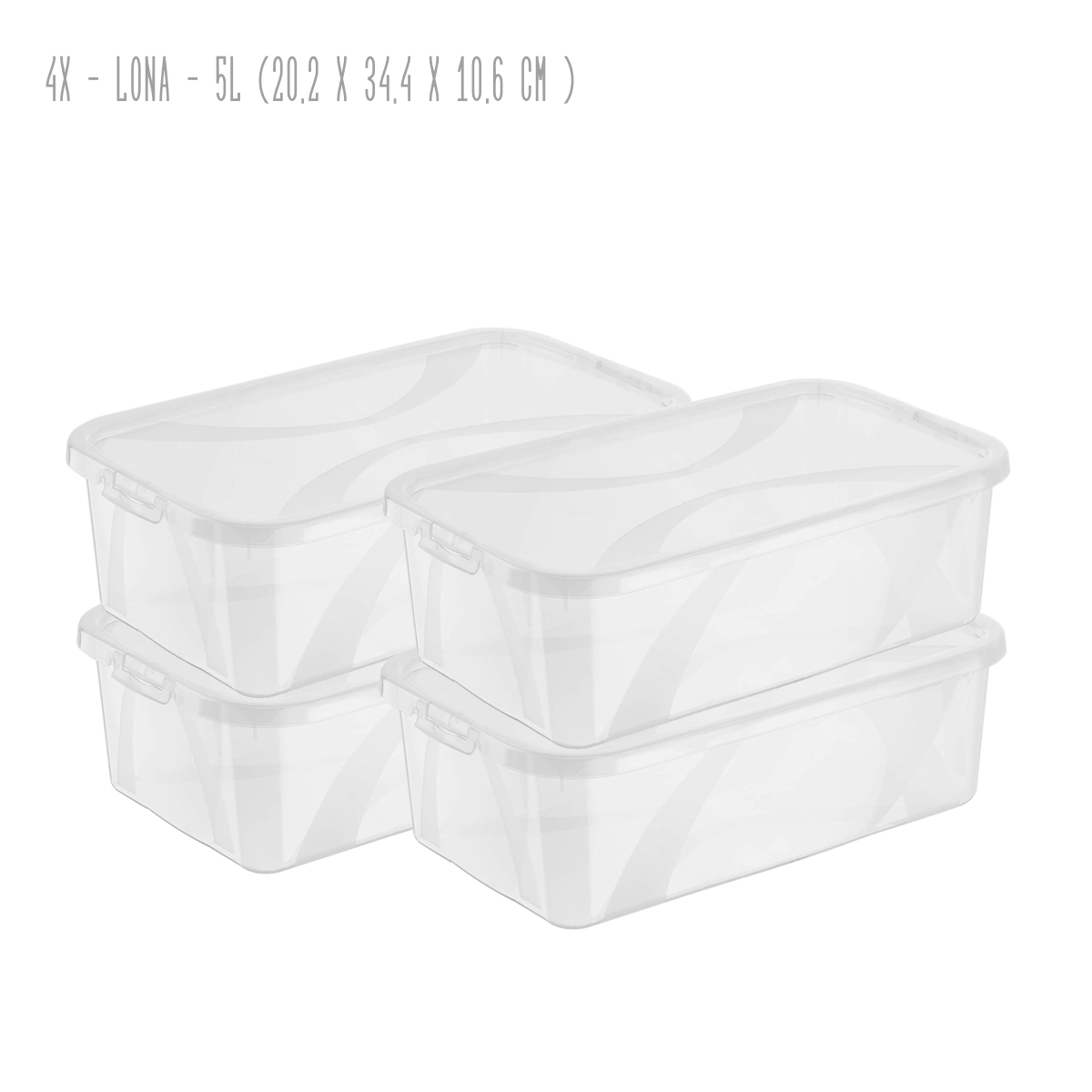 Levně Sada 4 kusů úložný boxů, s víkem, Rotho LONA, 34x20x11 SADA (4 x 5l)