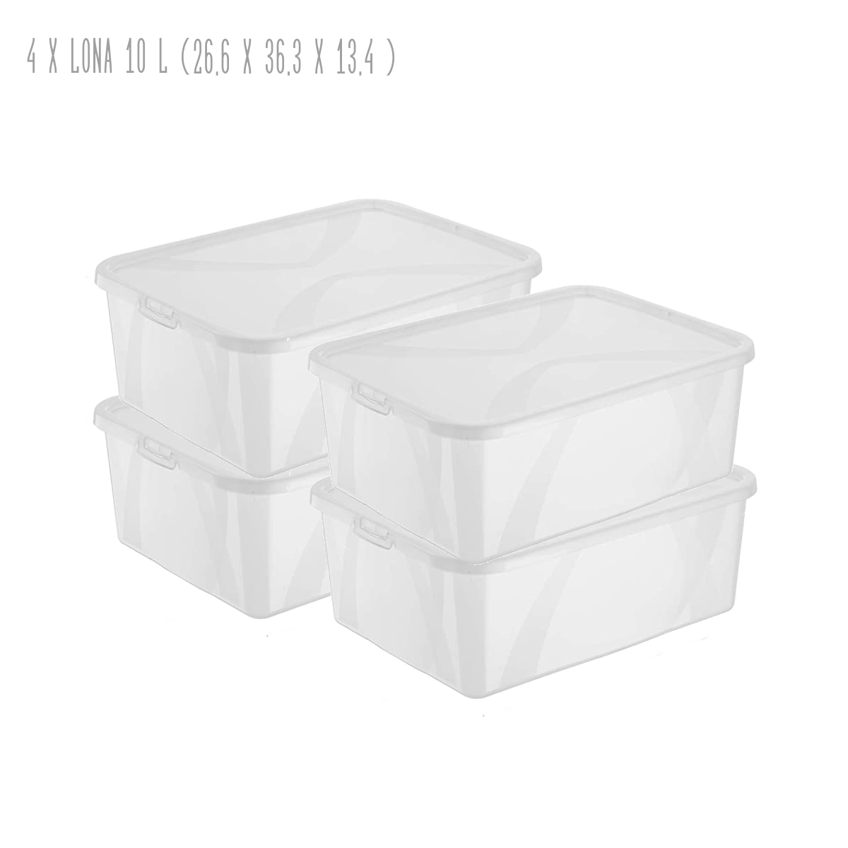 Sada 4 kusů úložných boxů, s víkem, Rotho LONA, 36x27x13 SADA (4 x 10l)