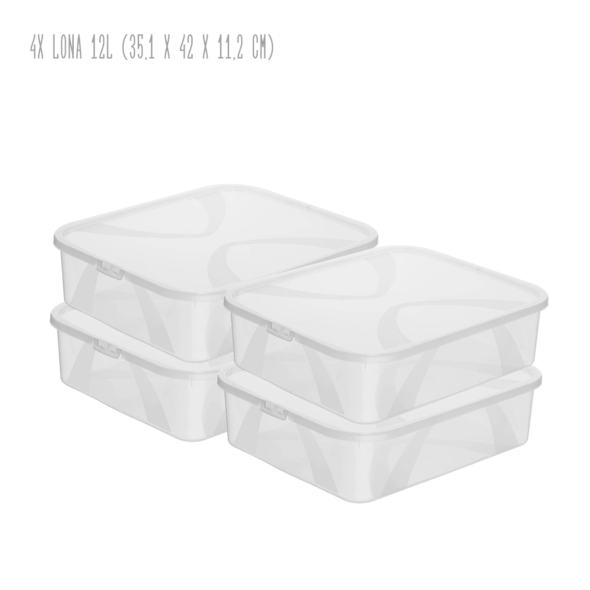 Sada 4 kusů úložných boxů s víkem, Rotho LONA, 42x35x11 (4 x 12l) SADA