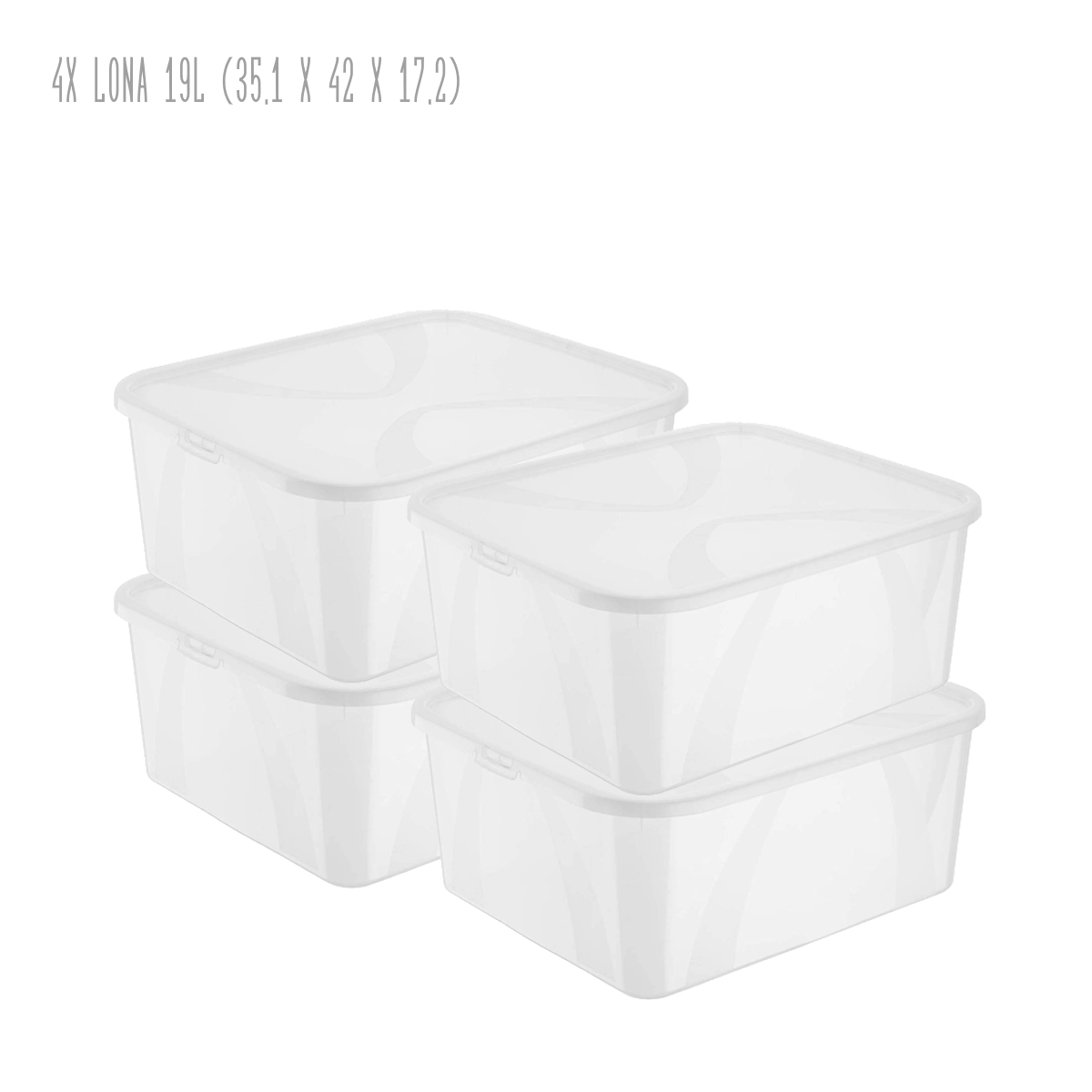 Sada 4 kusů úložných boxů s víkem, Rotho LONA, 42x35x17 (4 x 19l) SADA