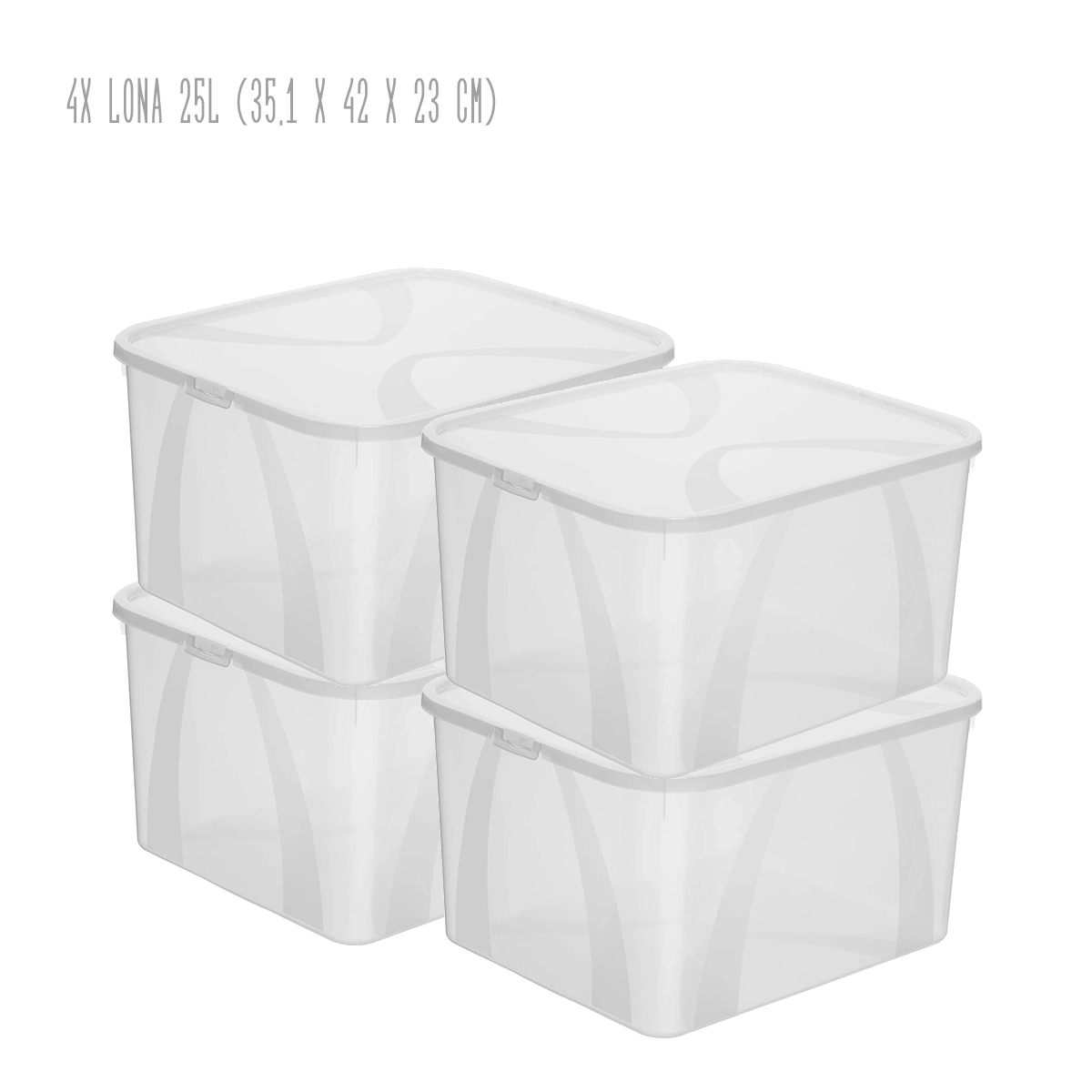 Sada 4 kusů úložných boxů s víkem, Rotho LONA, 42x35x23 SADA (4 x 25l)
