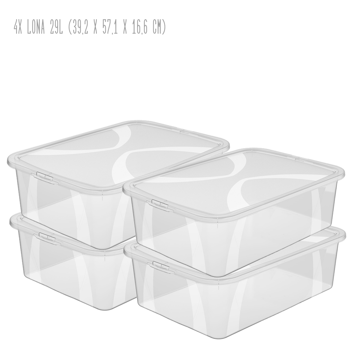 Sada 4 kusů úložných boxů s víkem, Rotho LONA, 58x39x17 (4 x 29l) SADA