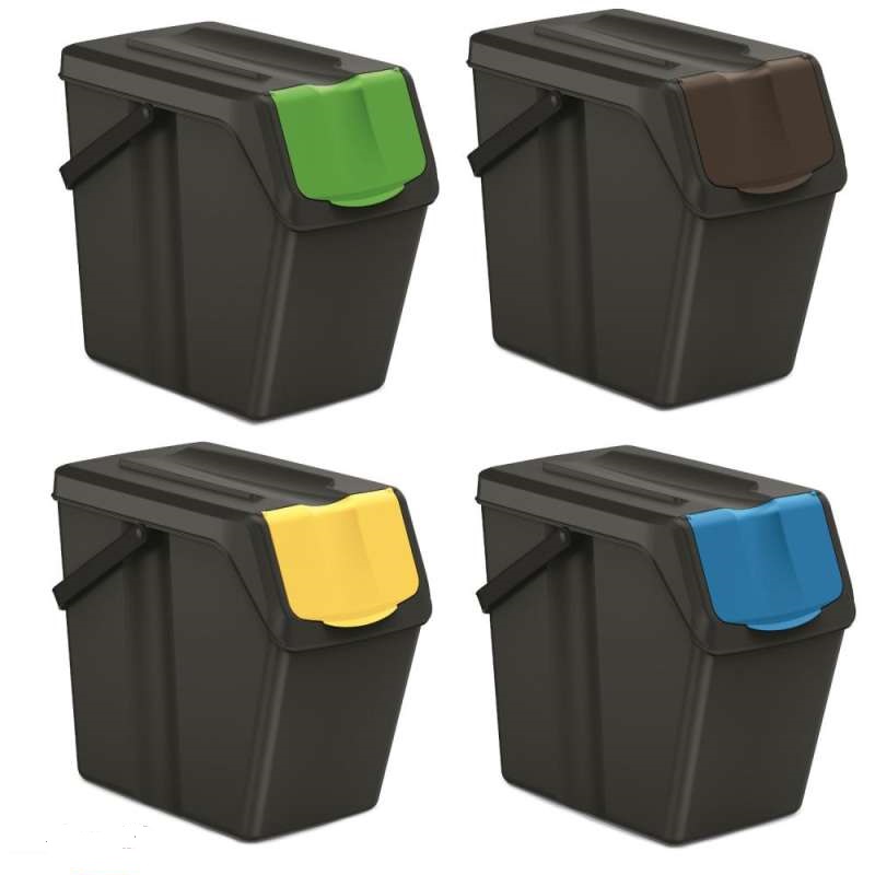 Levně Prosperplast Odpadkové koše na tříděný odpad, 4ks x 25l SORTIBOX SLIM - černé
